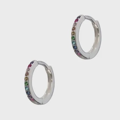 CZ 15mm Rainbow Huggie Earring in Sterling Silver