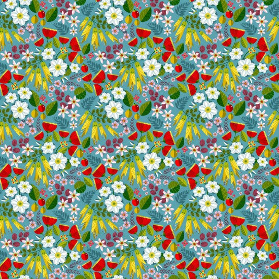 Folk Tails Floral on Blue