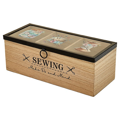 Wooden Sewing Box with 3 Compartments
