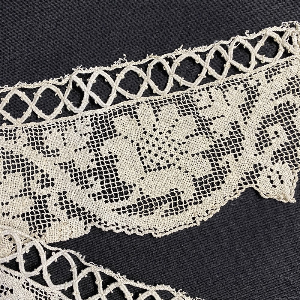 Antique Tea Coloured Bobbin Lace Flower Border Antique Tea Coloured Bobbin Lace Flower Border