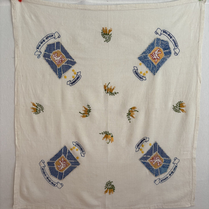 Vintage 1948 Otago Centennial Hand Embroidered Tablecloth