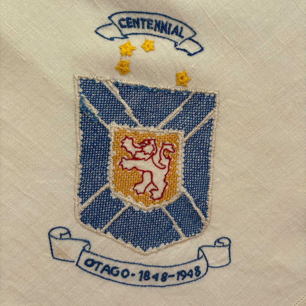 Vintage 1948 Otago Centennial Hand Embroidered Tablecloth