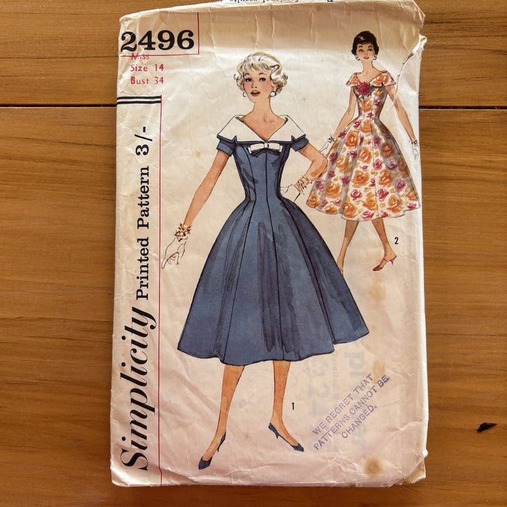 Vintage Simplicity 2496 Misses Dress with Detatchable Collar