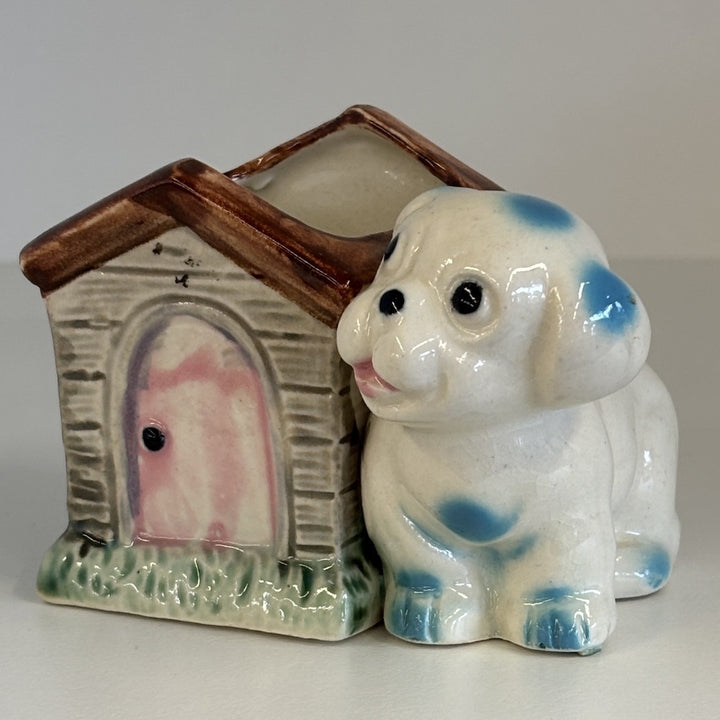 Vintage Ceramic Puppy Doghouse Plant/Toothpick Holder