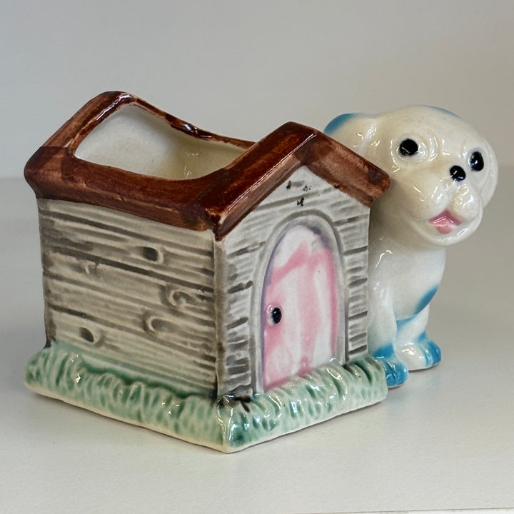 Vintage Ceramic Puppy Doghouse Plant/Toothpick Holder
