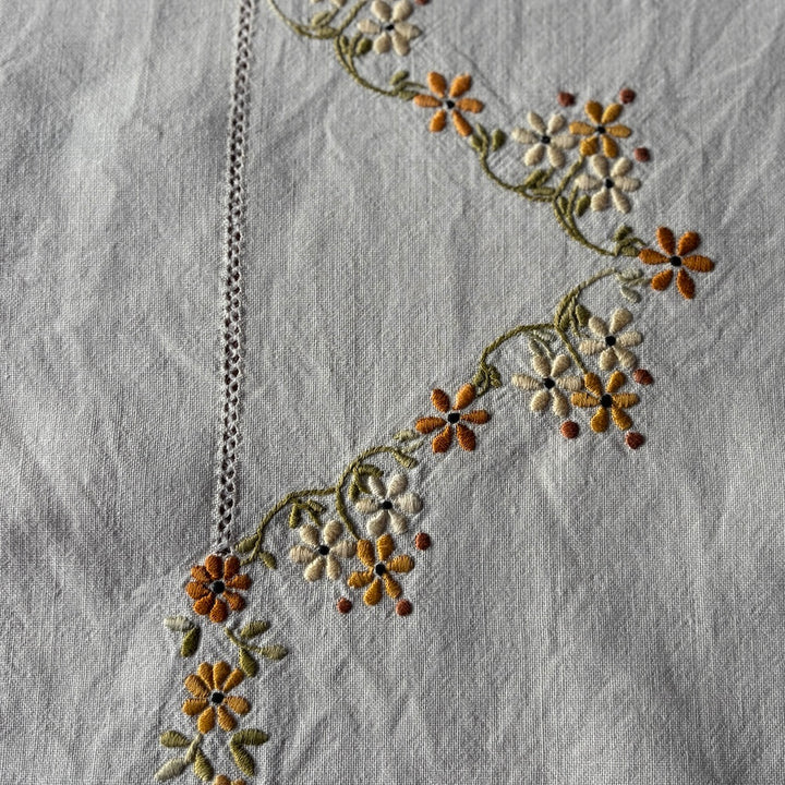 Vintage Embroidered Tablecloth - Blue Anemones