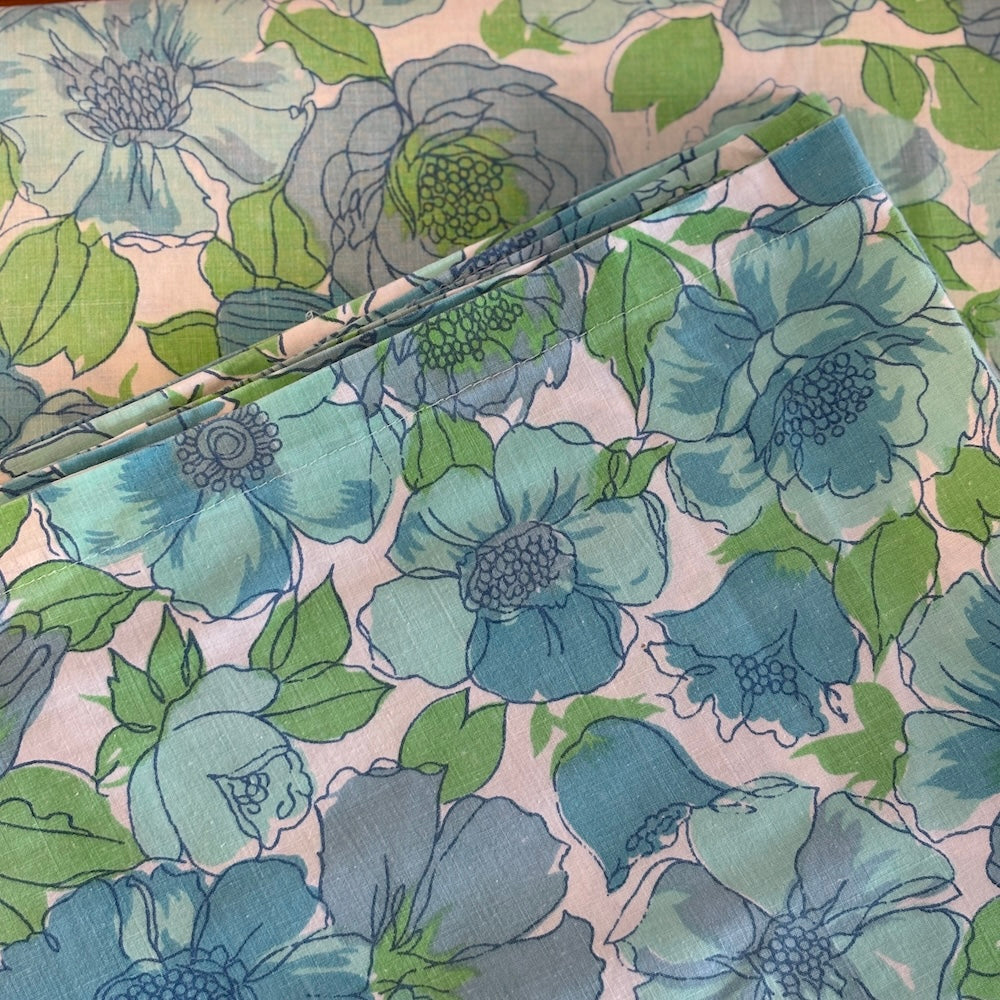 Vintage Sheet - Teal & Aqua Blooms