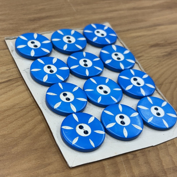 Vintage Blue Sun Ray Buttons 22mm x 12