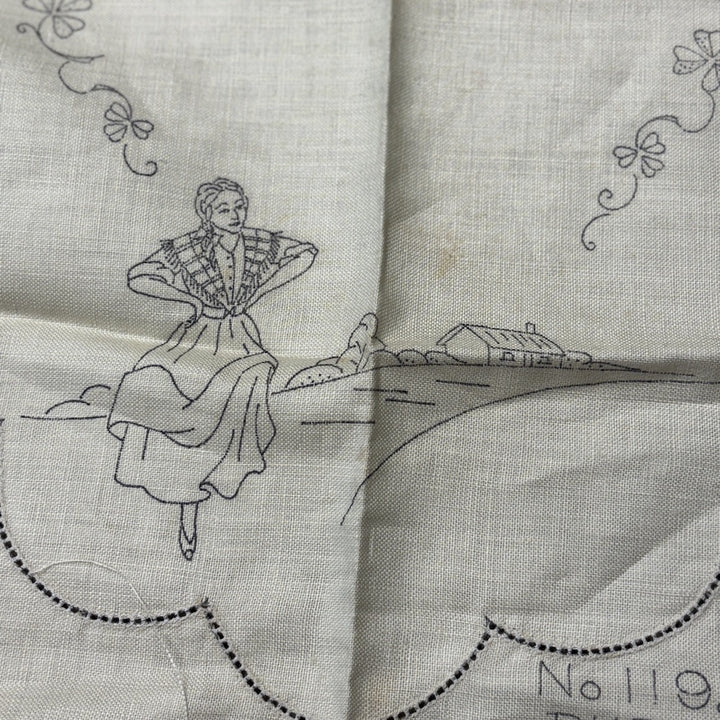 Vintage Linen Embroidery Panel - Dancing Couple