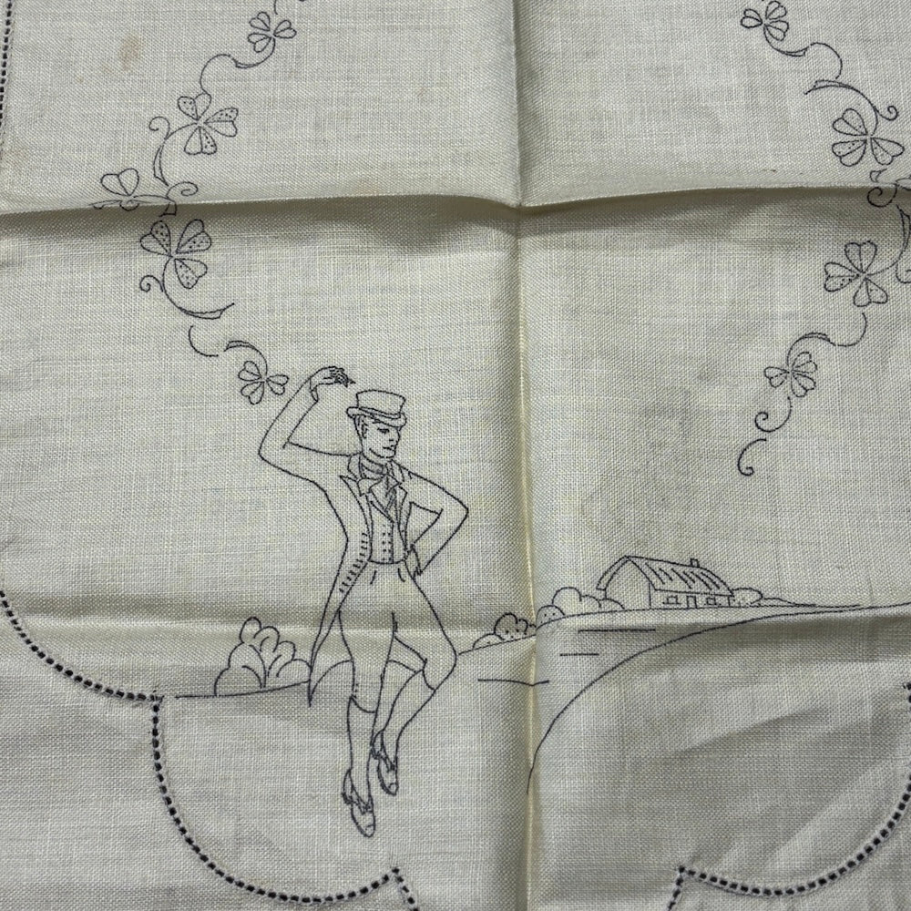 Vintage Linen Embroidery Panel - Dancing Couple