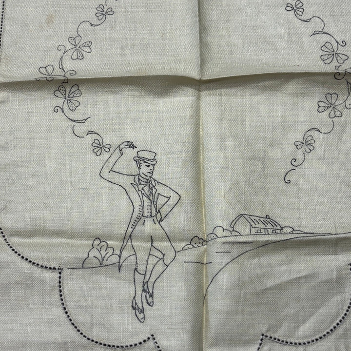 Vintage Linen Embroidery Panel - Dancing Couple
