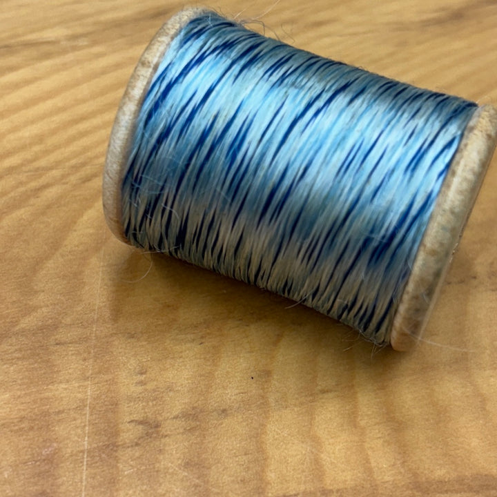 Vintage Artificial Silk Floss on Wooden Reel Variegated Blues