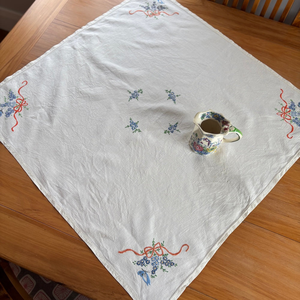 Vintage Embroidered Tablecloth - Butterflies
