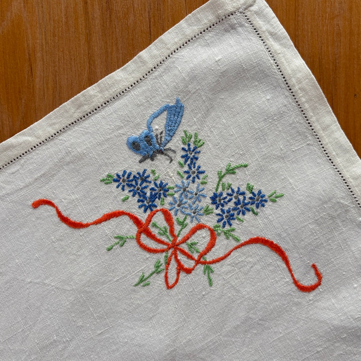 Vintage Embroidered Tablecloth - Butterflies