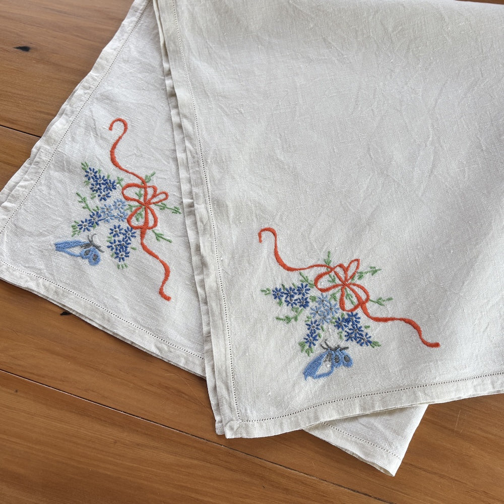 Vintage Embroidered Tablecloth - Butterflies