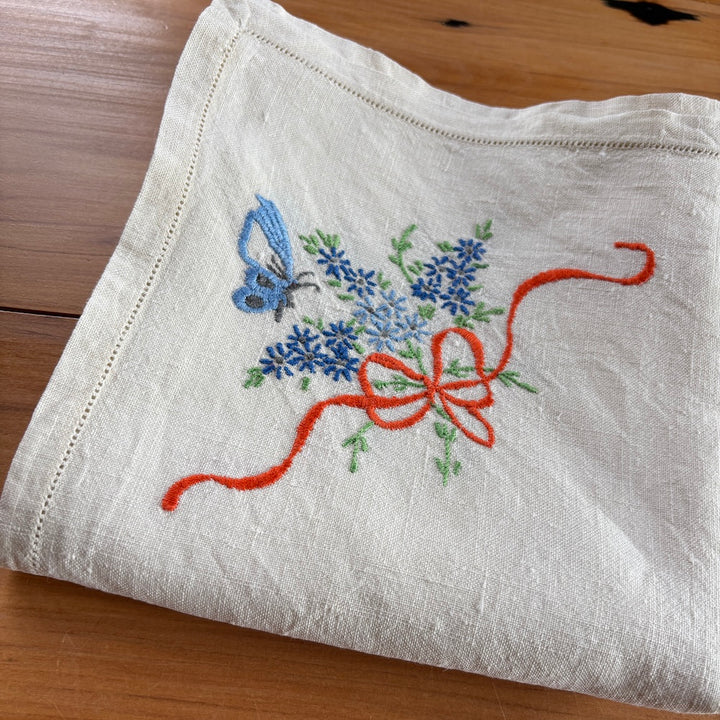 Vintage Embroidered Tablecloth - Butterflies