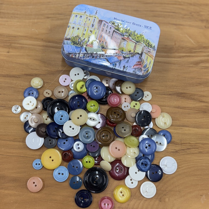 Vintage Marche aux Fleurs Tin with Buttons