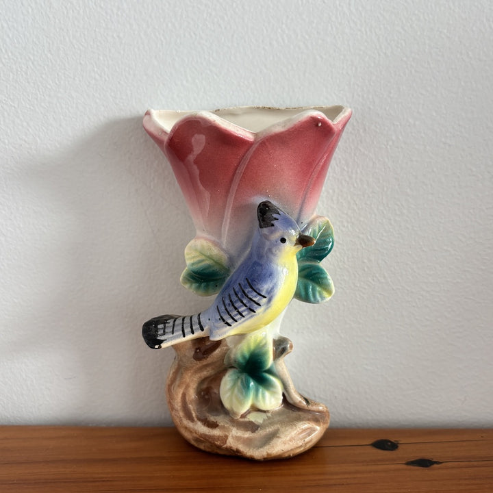 Vintage Blue Jay Wall Pocket Vase