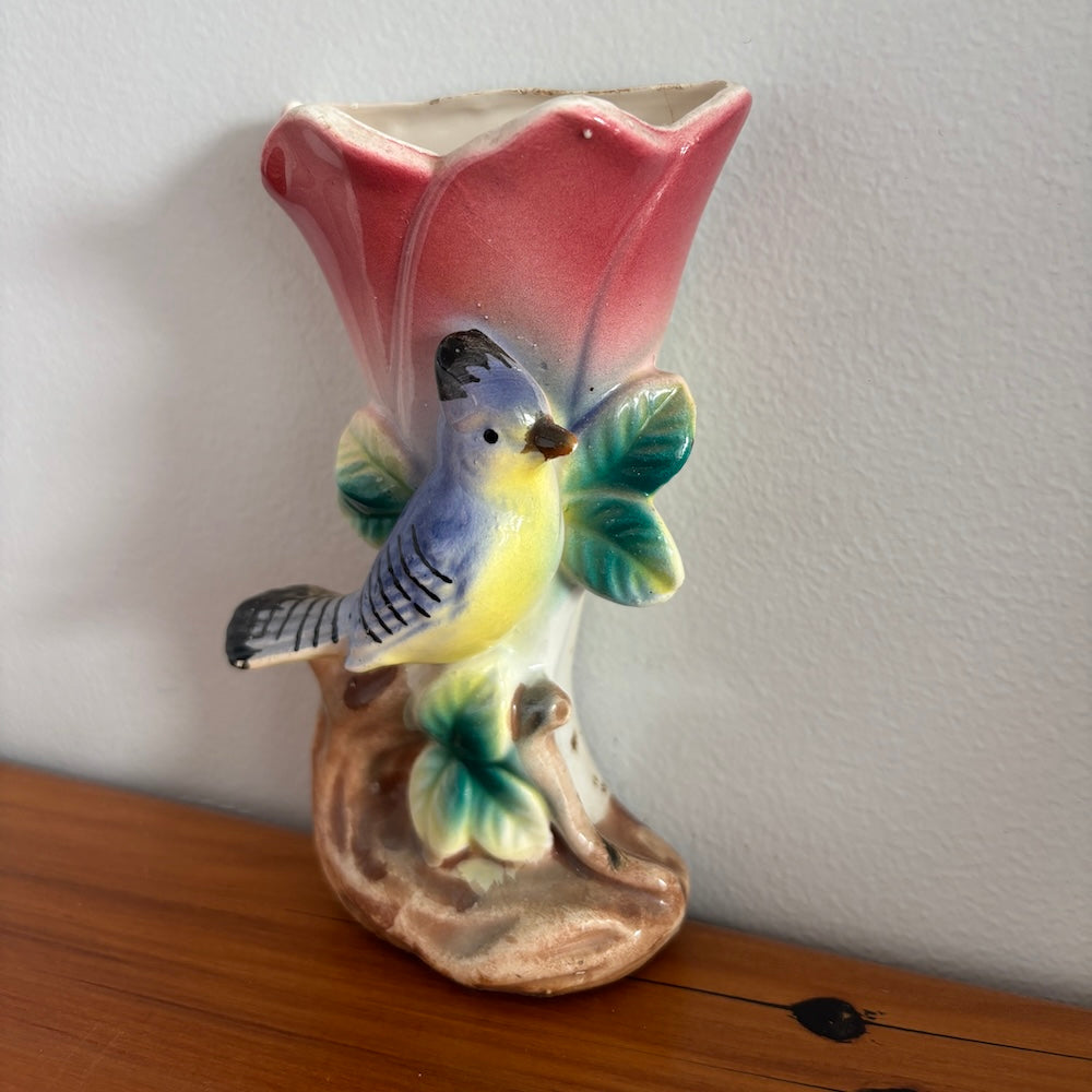 Vintage Blue Jay Wall Pocket Vase