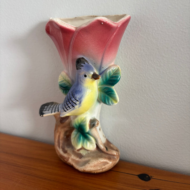 Vintage Blue Jay Wall Pocket Vase