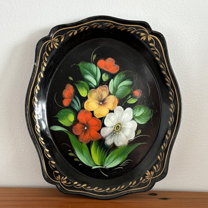 Vintage Russian Toleware Hand Painted Tray