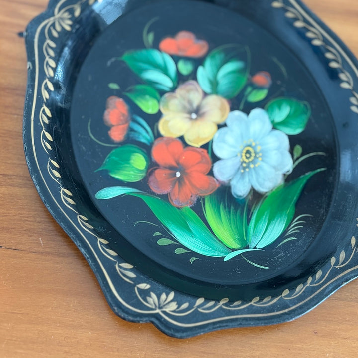 Vintage Russian Toleware Hand Painted Tray