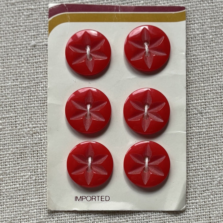 Vintage Pressed Red Flower Buttons 15mm  x 6