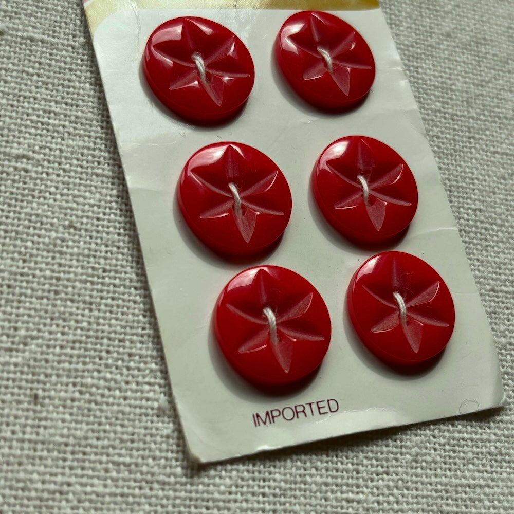 Vintage Pressed Red Flower Buttons 15mm  x 6