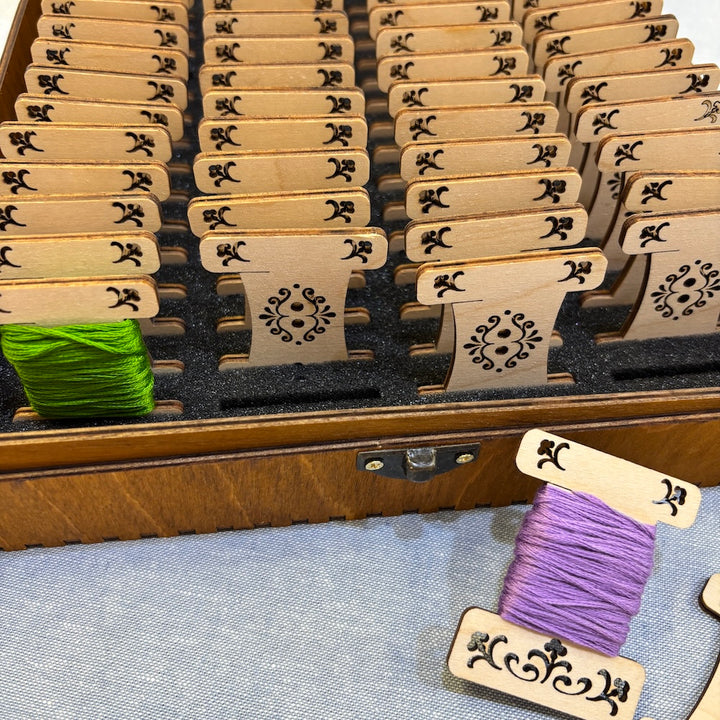 Wooden Mandala Embroidery Box with Bobbins
