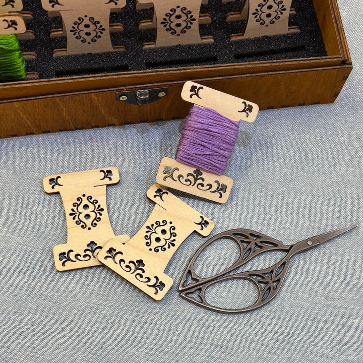 Wooden Mandala Embroidery Box with Bobbins