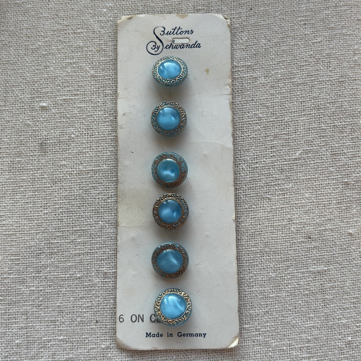 Blue Glass Buttons by Schwanda 13mm x 6
