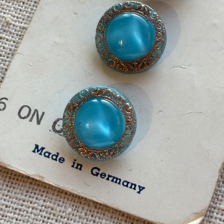 Blue Glass Buttons by Schwanda 13mm x 6