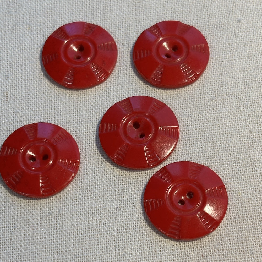 Vintage Red Catherine Wheel Buttons 28mm x 5