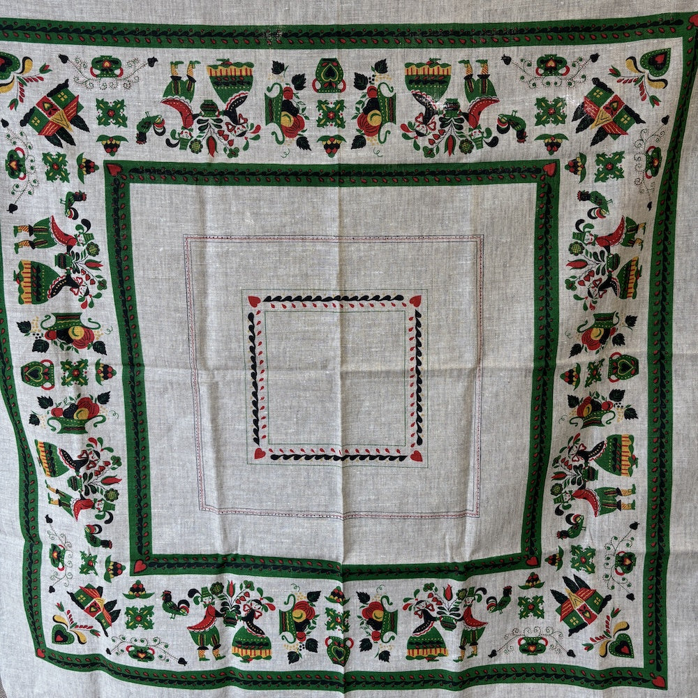 Vintage Linen 1950's Dutch Folk Art Tablecloth