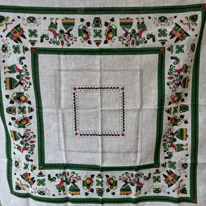 Vintage Linen 1950's Dutch Folk Art Tablecloth