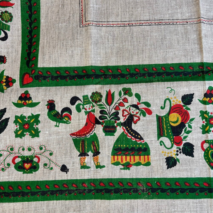 Vintage Linen 1950's Dutch Folk Art Tablecloth