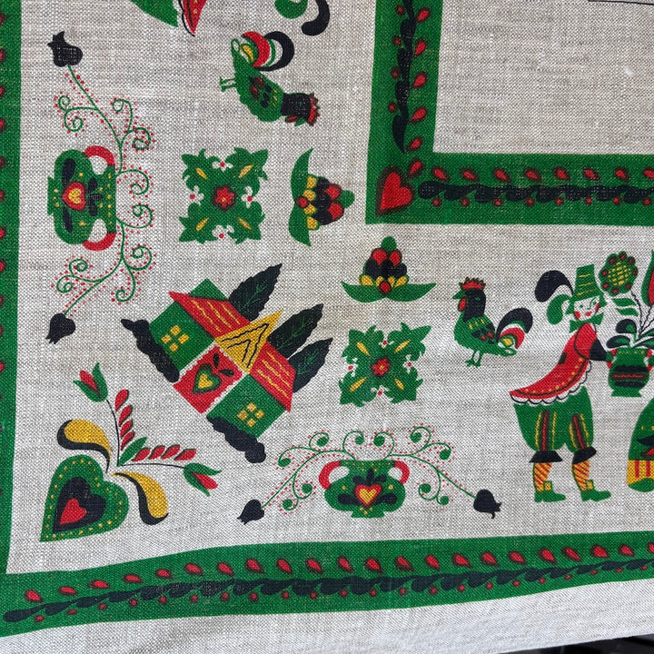 Vintage Linen 1950's Dutch Folk Art Tablecloth