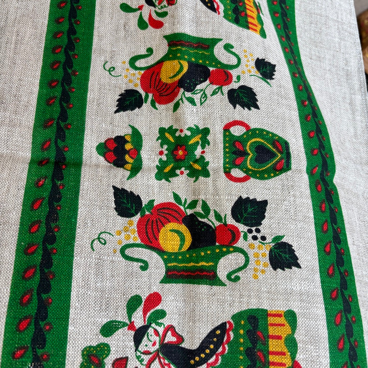 Vintage Linen 1950's Dutch Folk Art Tablecloth