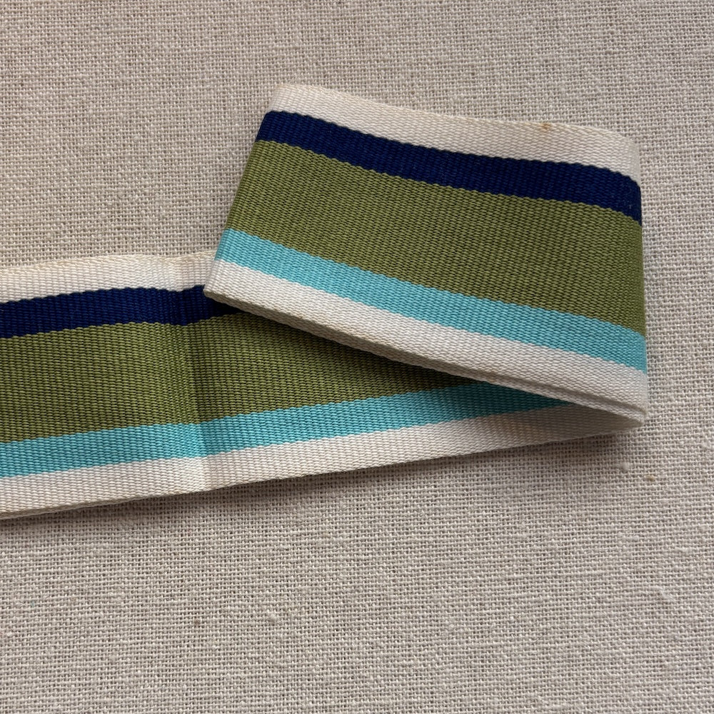 Vintage White, Aqua Khaki and Navy Stripe Hatband Petersham