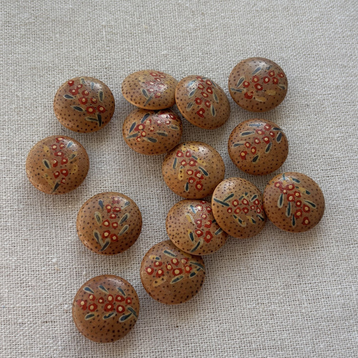 Vintage French Hand Painted Wooden Buttons 22mm