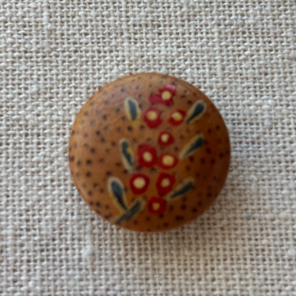 Vintage French Hand Painted Wooden Buttons 22mm