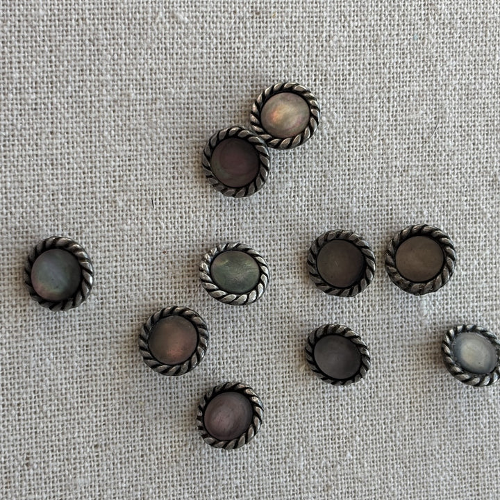 Antique French Pewter(?) with MOP Buttons 13mm x 10