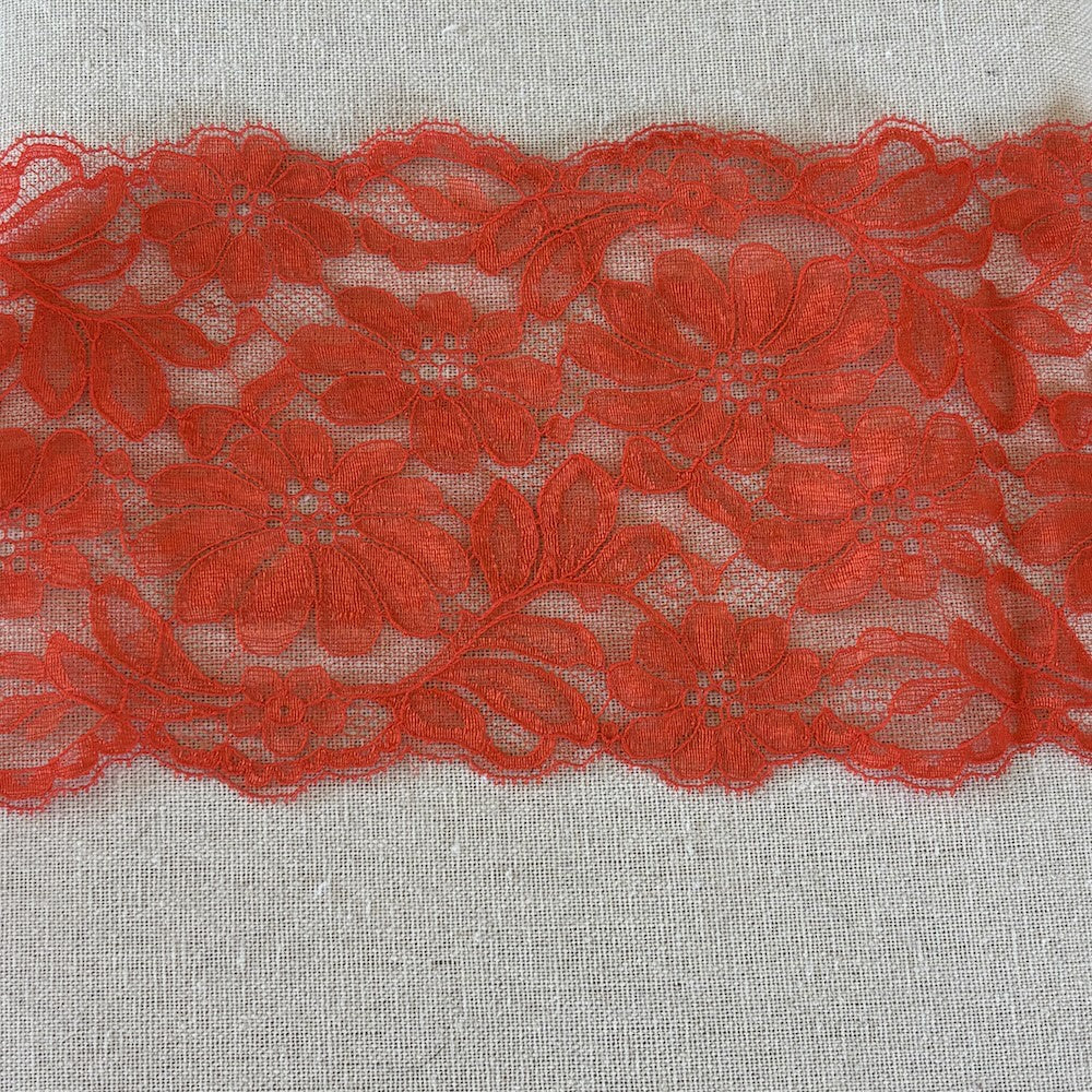 Vintage Red Soft Floral Lace 13cm wide