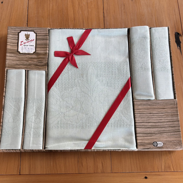 Vintage Erinmore Irish Linen Tablecloth and Napkins Seafoam Green