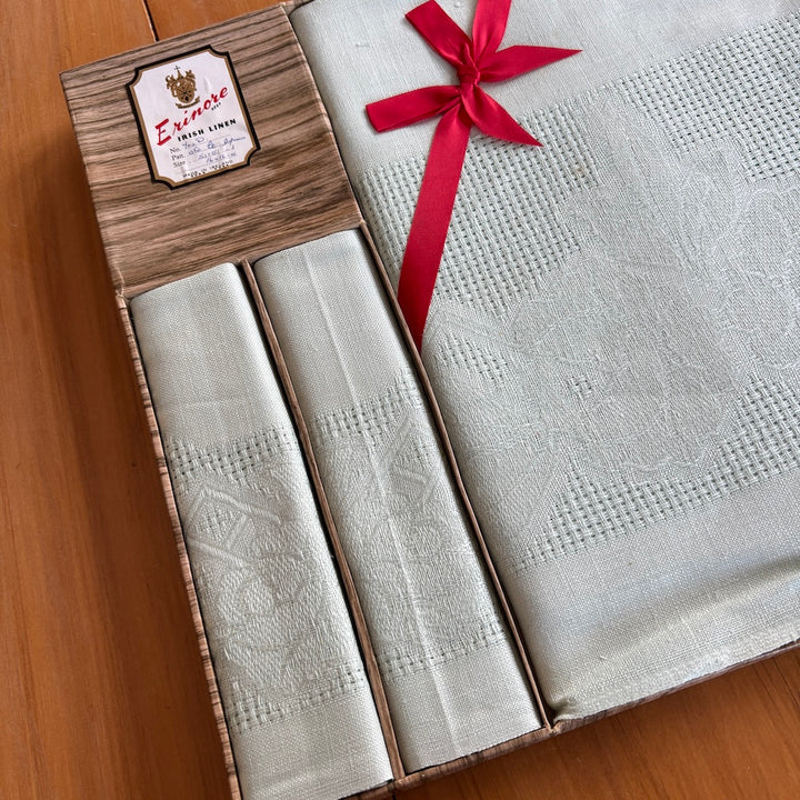 Vintage Erinmore Irish Linen Tablecloth and Napkins Seafoam Green