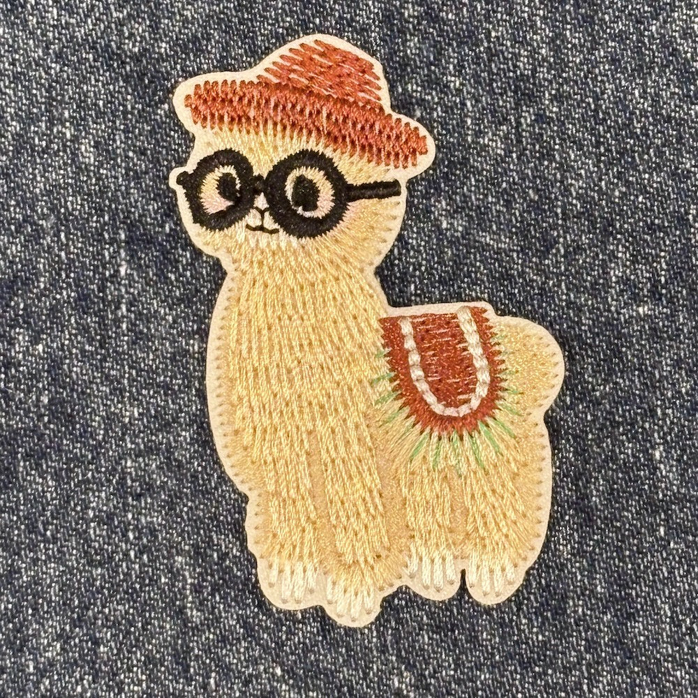 Iron on Patch Taupe Alpaca with Glasses