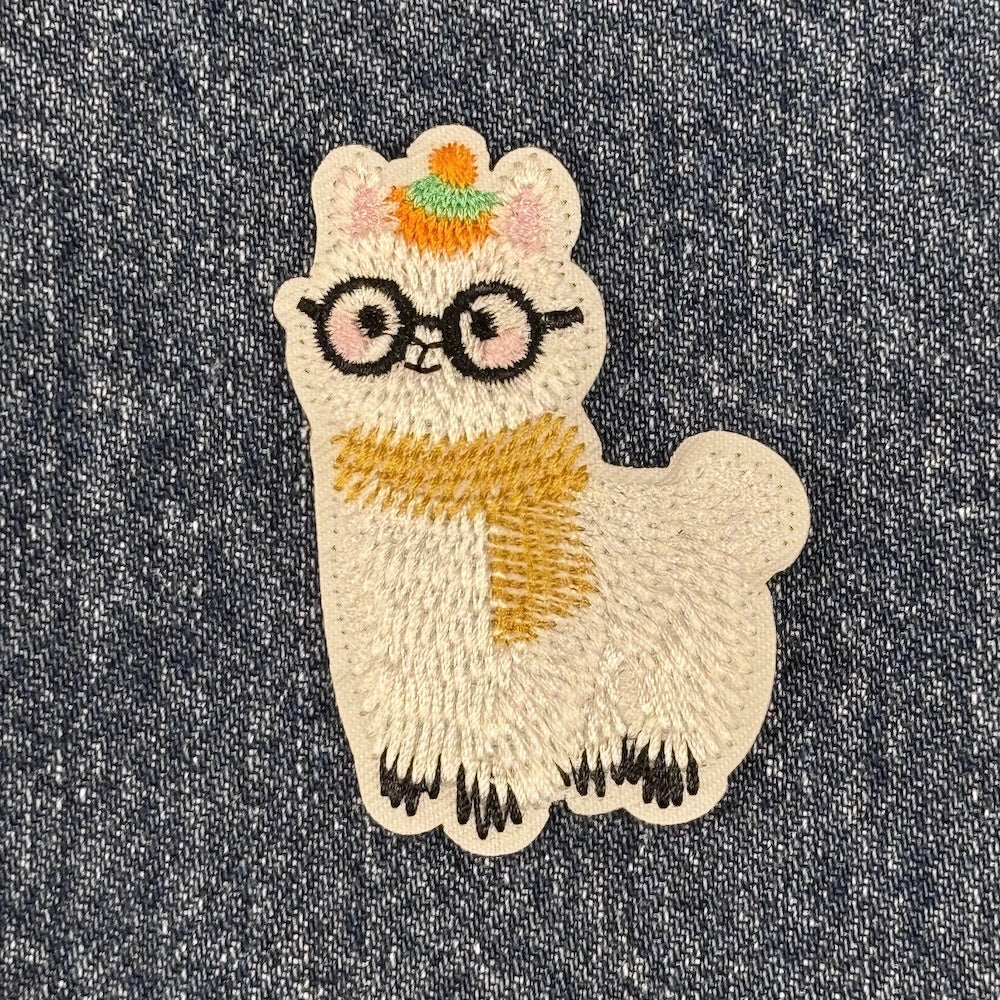 Iron on Patch White Alpaca with Orange Hat