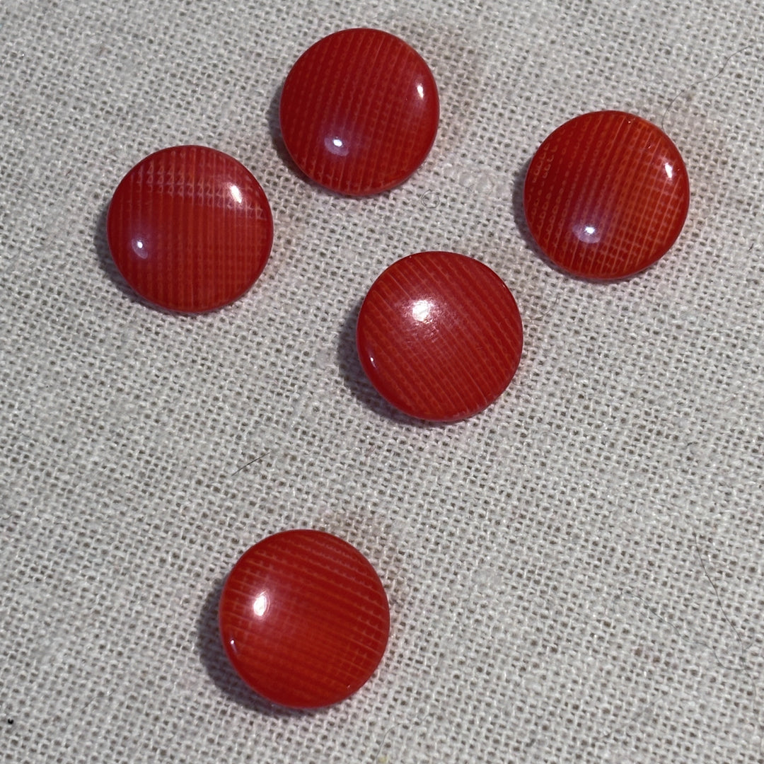 Tomato Red Grid Glass Buttons x 5