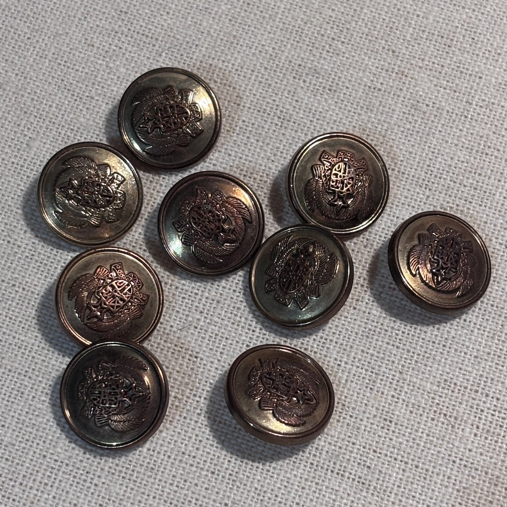 Vintage Antique Bronze Finish Crest Buttons 17mm x 9