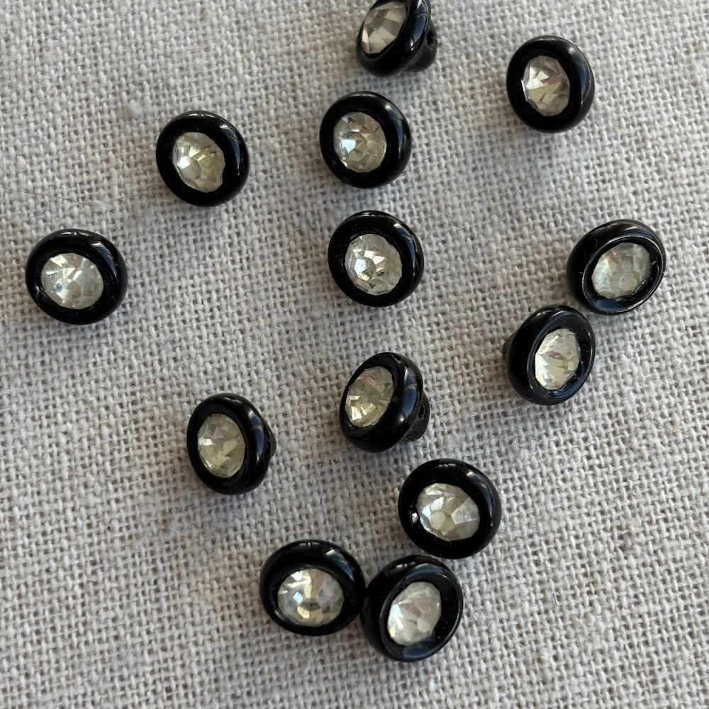 Vintage Black Buttons with Rhinestone Insert 9mm